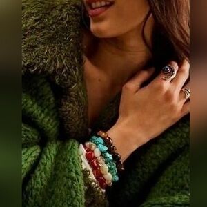 NWT Free People Stretch Stone Bracelets Pair Burnt sienna and brown SET